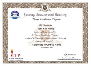 Sample Certificate Awarded By Cambridge Intercontinental
